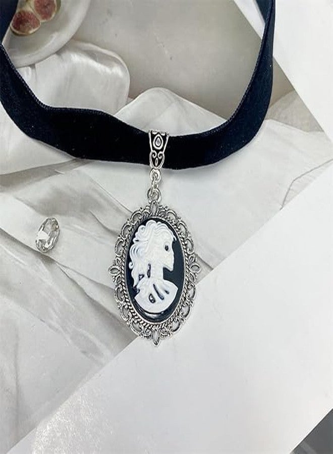 Cykdohy Skull Skeleton Black Velvet Choker Necklace for Women Fashion Retro Vintage Gothic Victorian Cameo Pendant Thick Short Necklaces Elegant Goth Steampunk Collar Cosplay Costume Jewelry for Her - Image 2